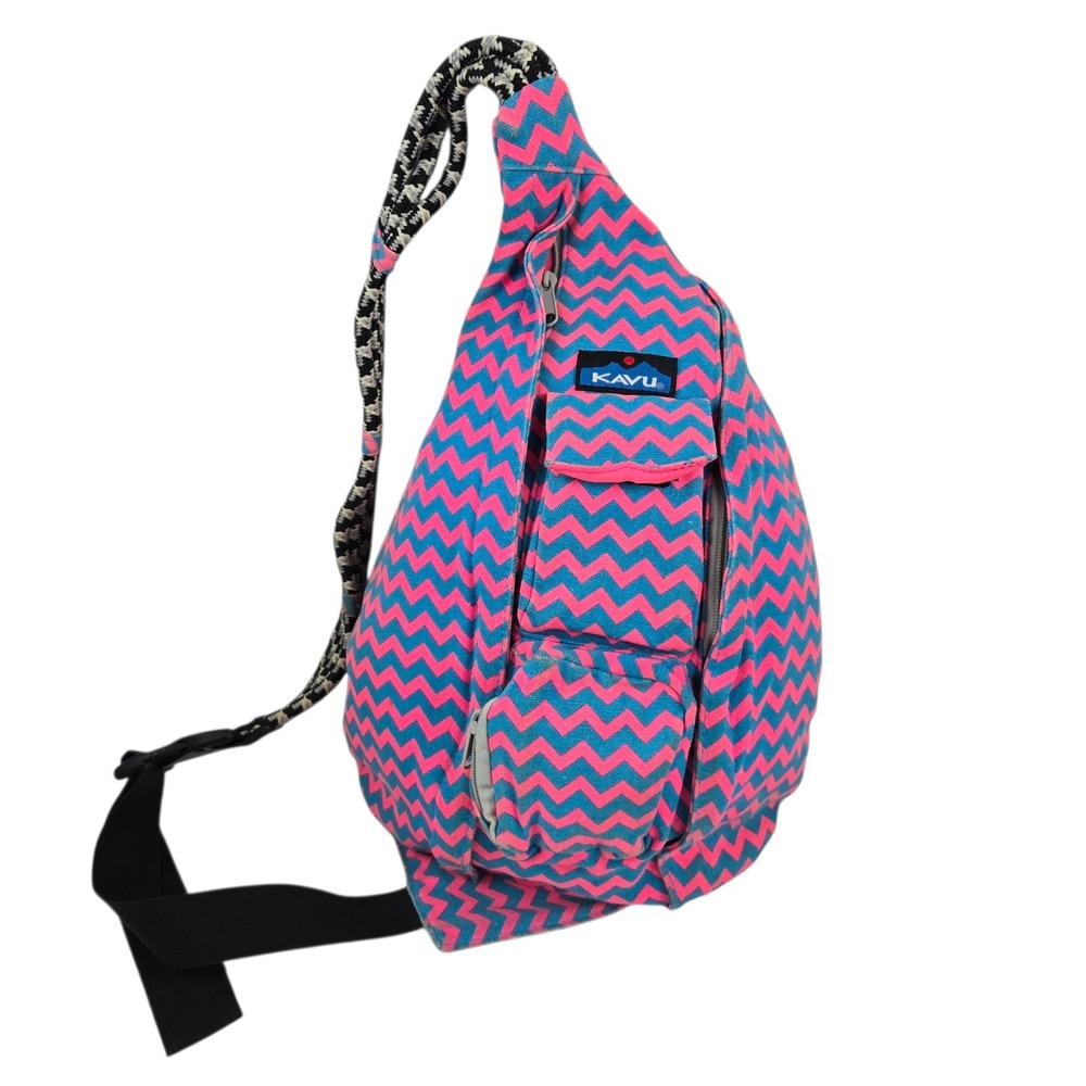 Kavu Chevron Shore Rope Crossbody Sling Bag Backpack Hot Pink Teal Blue Zig Zag